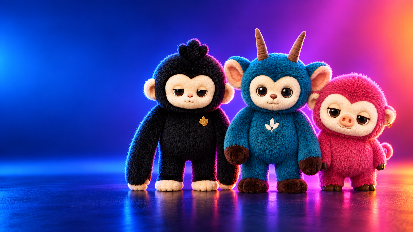 Nana, Bobo and Pipo—three DOLPARK AI companion collectibles